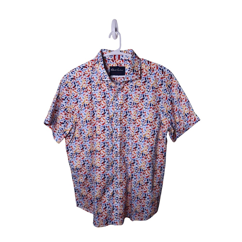 Robert Graham Mens Short Sleeve Button Down Shirt Abstract Multicolor Print XL